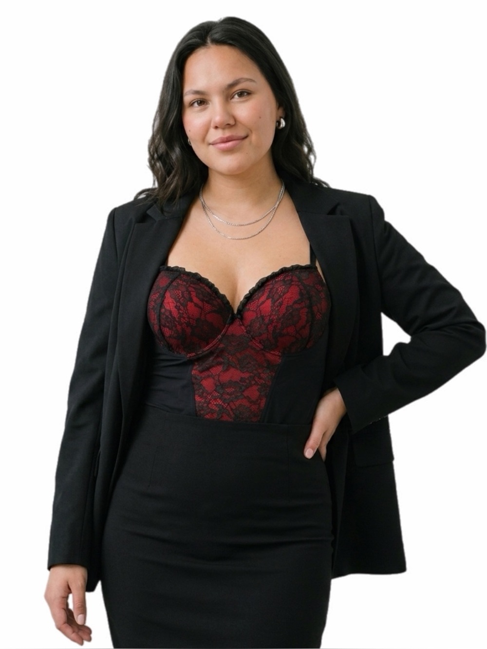 Y2K European Vintage Mesh & Lace Panel Corset Top Bustier (Black/Red) Size 1X/2X